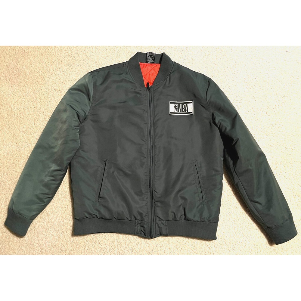 NBA Basketball Official Green & Orange Nylon Bomber Jacket Men XL
